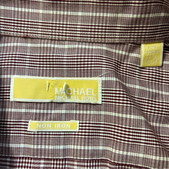 Michael Kors Men's Plaid Button Down Shirt - Burgandy and White - Picture 3 of 4